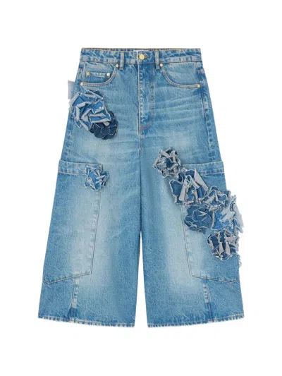 Ganni Baggy Cropped Jeans In Rigid Denim In Blue