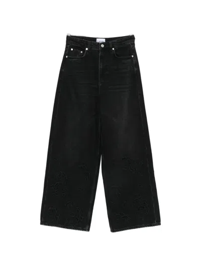 Ganni Broderie Anglaise Denim Lari Jeans In Black