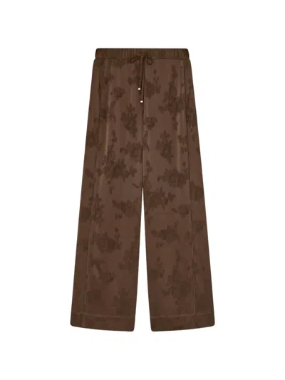 Ganni Floral-jacquard Drawstring-waist Trousers In Brown