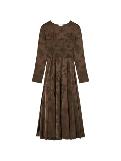 Ganni Floral-jacquard Maxi Dress In Brown