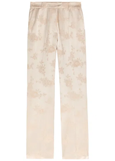 Ganni Floral-jacquard Satin Trousers In Neutral