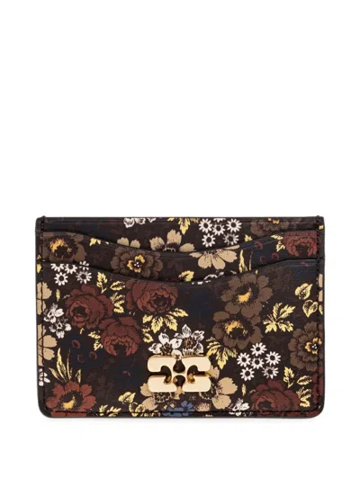 Ganni Floral-motif Card Holder In Orange