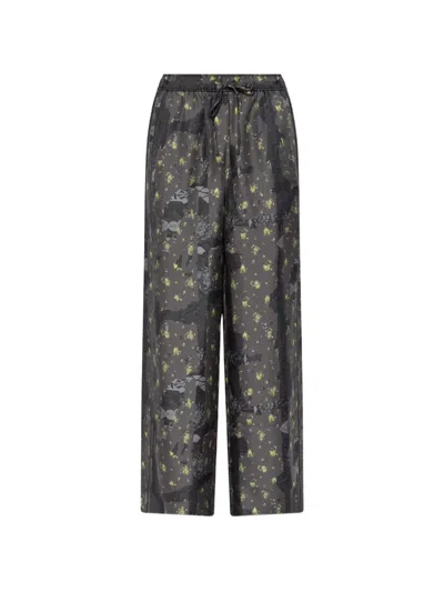 Ganni Floral-pattern Trousers In Gray