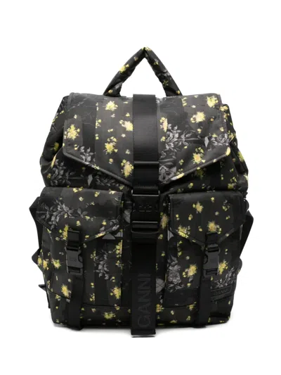 Ganni Floral-print Backpack In Purple