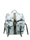 Ganni Re-tech Nylon Backpack With Floral Pattern In Blue