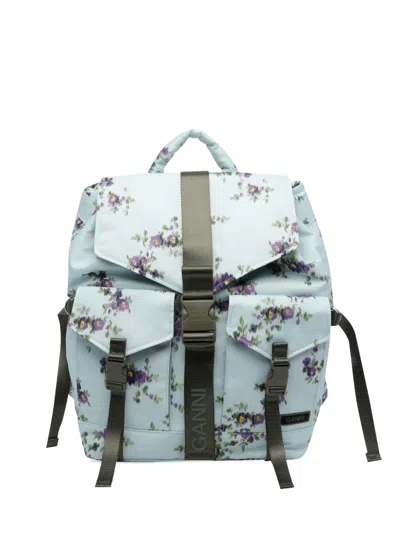 GANNI FLORAL-PRINT BUCKLE-FASTENING BACKPACK