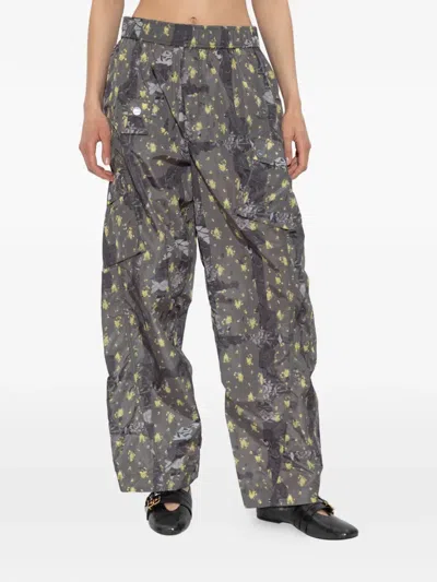 Ganni Floral-print Cargo Trousers In Gray