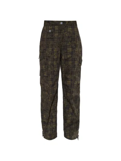 Ganni Floral-print Check Cargo Pants In Green
