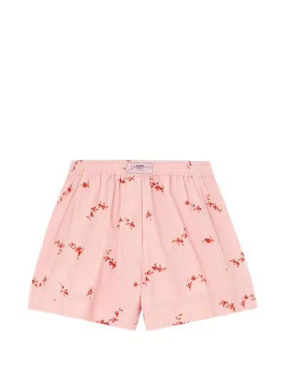 Ganni Floral-print Cotton Shorts In Pink