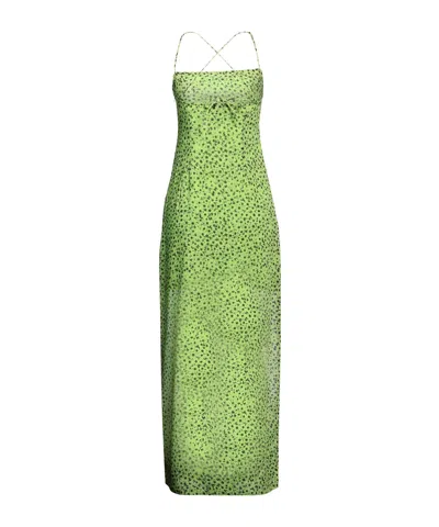 Ganni Floral-print Flared Dress In Green