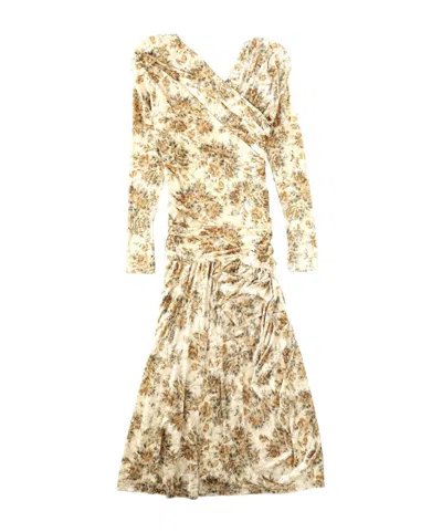 GANNI GANNI RUCHED PRINTED LONG DRESS