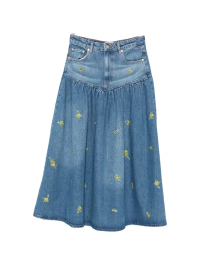 Ganni Floral-print Maxi Skirt In Blue
