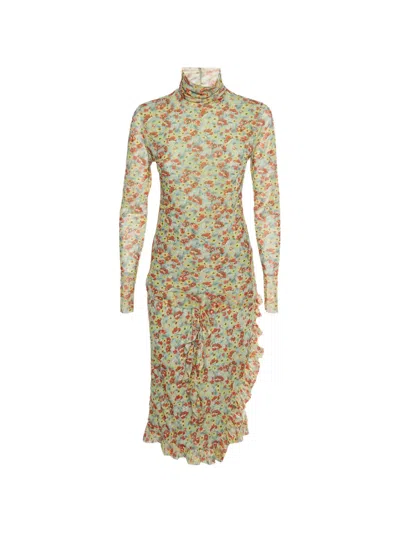 Pre-owned Ganni Floral-print Mesh Blouse And Skirt Set In Blue