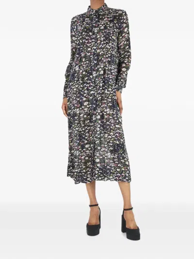 Pre-owned Ganni Floral-print Midi Dress In Blue