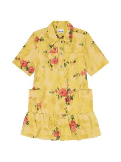 Ganni Floral-print Pocket Mini Dress In Multi