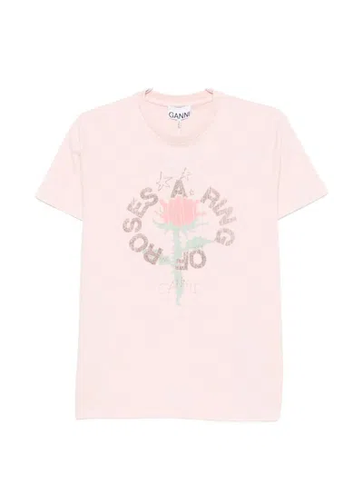 Ganni Floral-print Round-neck Recycled Cotton Organic Cotton T-shirt In Multi