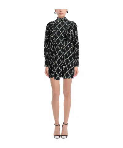 Ganni Floral-print Short Dress In Black