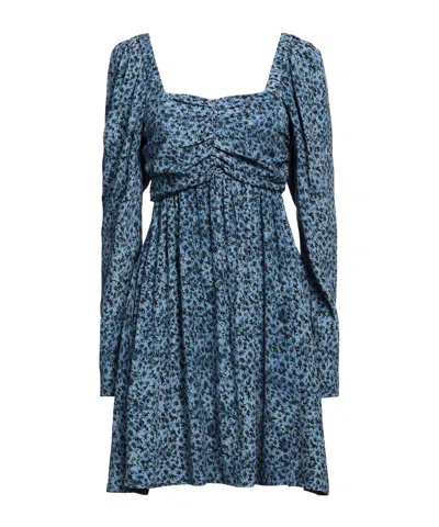 Ganni Floral-print Short Dresses In Blue