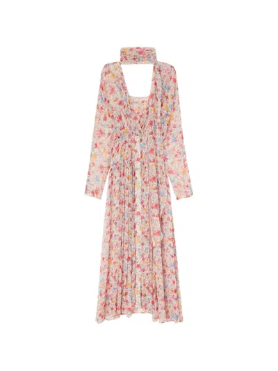 Ganni Floral-print Silk Maxi Dress In Neutral