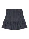 Ganni Stretch Striped Flounce Mini Skirt In Grey