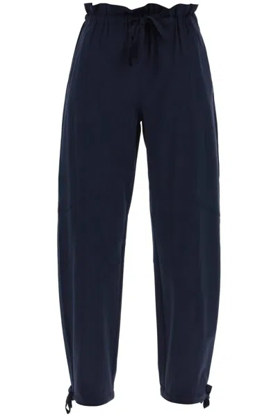 Ganni Flounced High-waisted Trousers In Sustainable Stretch Twill In Blue For Women