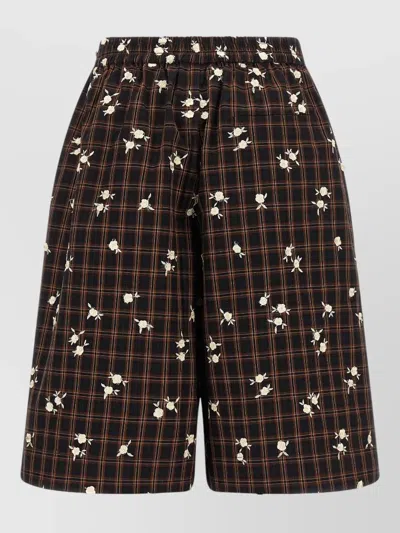 Ganni Flower Check Loose Fit Bermuda Shorts In Brown