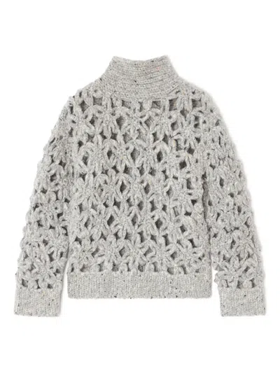 Ganni Flower Crochet Alpaca Sweater In Gray