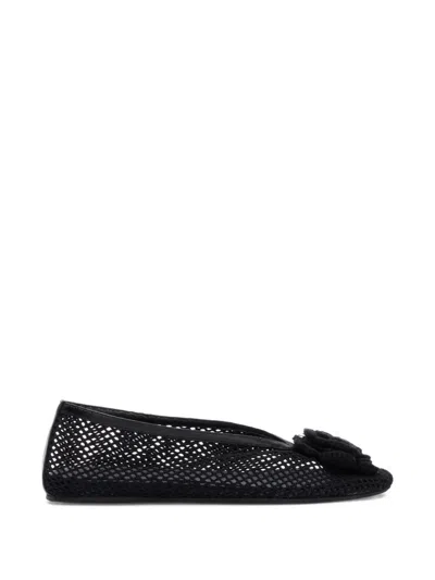 Ganni Ballerinas In Netzoptik Mit Blumendetail In Black