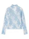 Ganni Flower-jacquard Mockneck Sweater In Blue