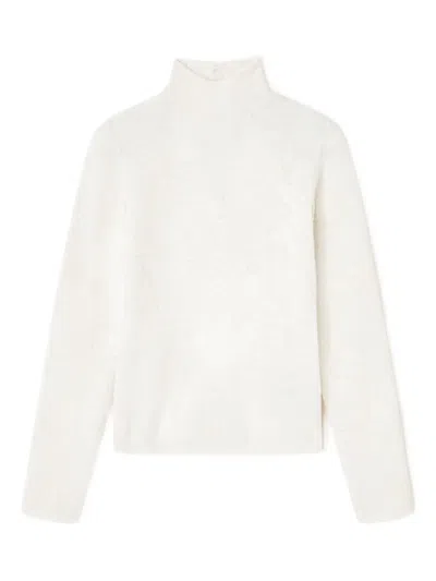 Ganni Flower Jacquard Mockneck Top In White