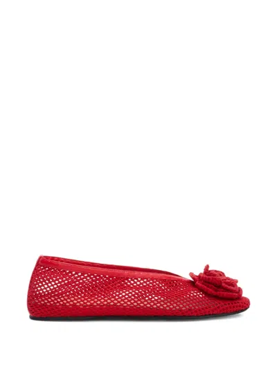 Ganni Jenny Flower Mesh Ballerina Flat In Red