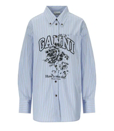 Ganni Blue Stripe Logo Shirt Lavender Lustre