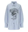 Ganni Flowers Light Blue Shirt In Blue