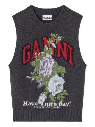 GANNI GANNI FLOWERS WOOL VEST
