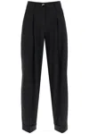 Ganni Drapey Melange Loose Mid Waist Pleat Pants In Black (black)