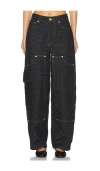 Ganni Fluffy Denim Carpenter Jeans In 블랙
