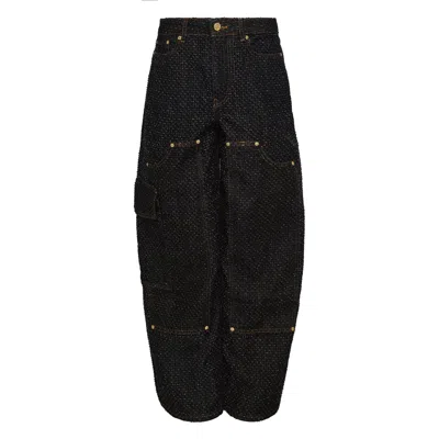 Ganni Fluffy Denim Carpenter Jeans In Black