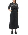 Ganni Black Fluffy Denim Corsage Maxi Dress In Black