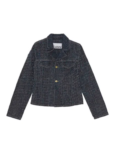 GANNI FLUFFY DENIM FITTED BLAZER