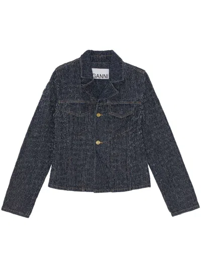 GANNI FLUFFY DENIM FITTED BLAZER
