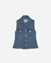 Ganni Fluffy Denim Fitted Top In Blue