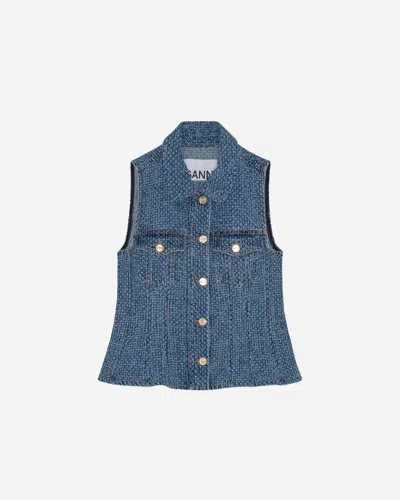 GANNI GANNI | FLUFFY DENIM FITTED TOP BLUE | TOPS