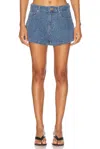 Ganni Fluffy Denim Shorts In Mid Blue Stone