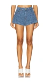 Ganni Fluffy Denim Shorts In Mid Blue Stone