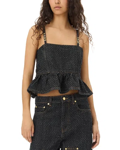 GANNI FLUFFY DENIM STRAP TOP