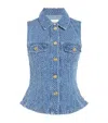 Ganni Fluffy Denim Fitted Top In Blue