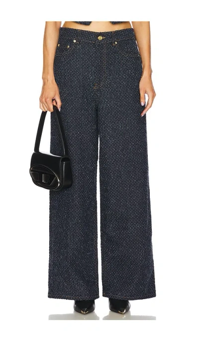 Ganni Fluffy Denim Wide Jeans In Blue