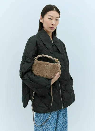 Ganni Fluffy Mini Bou Handbag In Brown