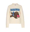Ganni Sweater In Cream Wool With Dog Pattern In White