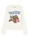 Ganni Crafted Wool Blend Puppy Love Crewneck Sweater In White